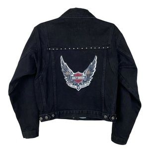 Vintage 90s Womens Harley Davidson Black jean Jacket, studded, Size small